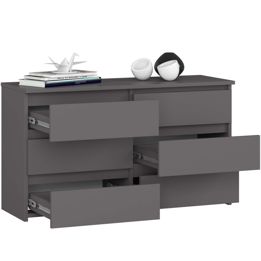 Komód 6 fiókkal, laminált forgácslap, 100x35x57 cm, szürke - Image 2