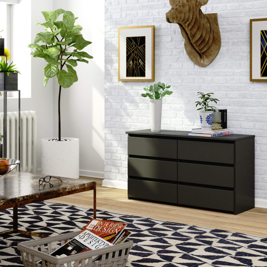 Komód 6 fiókkal, laminált forgácslap, 100x35x57 cm, szürke - Image 5