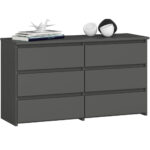 Komód 6 fiókkal, laminált forgácslap, 100x35x57 cm, szürke