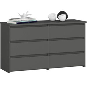 Komód 6 fiókkal, laminált forgácslap, 100x35x57 cm, szürke