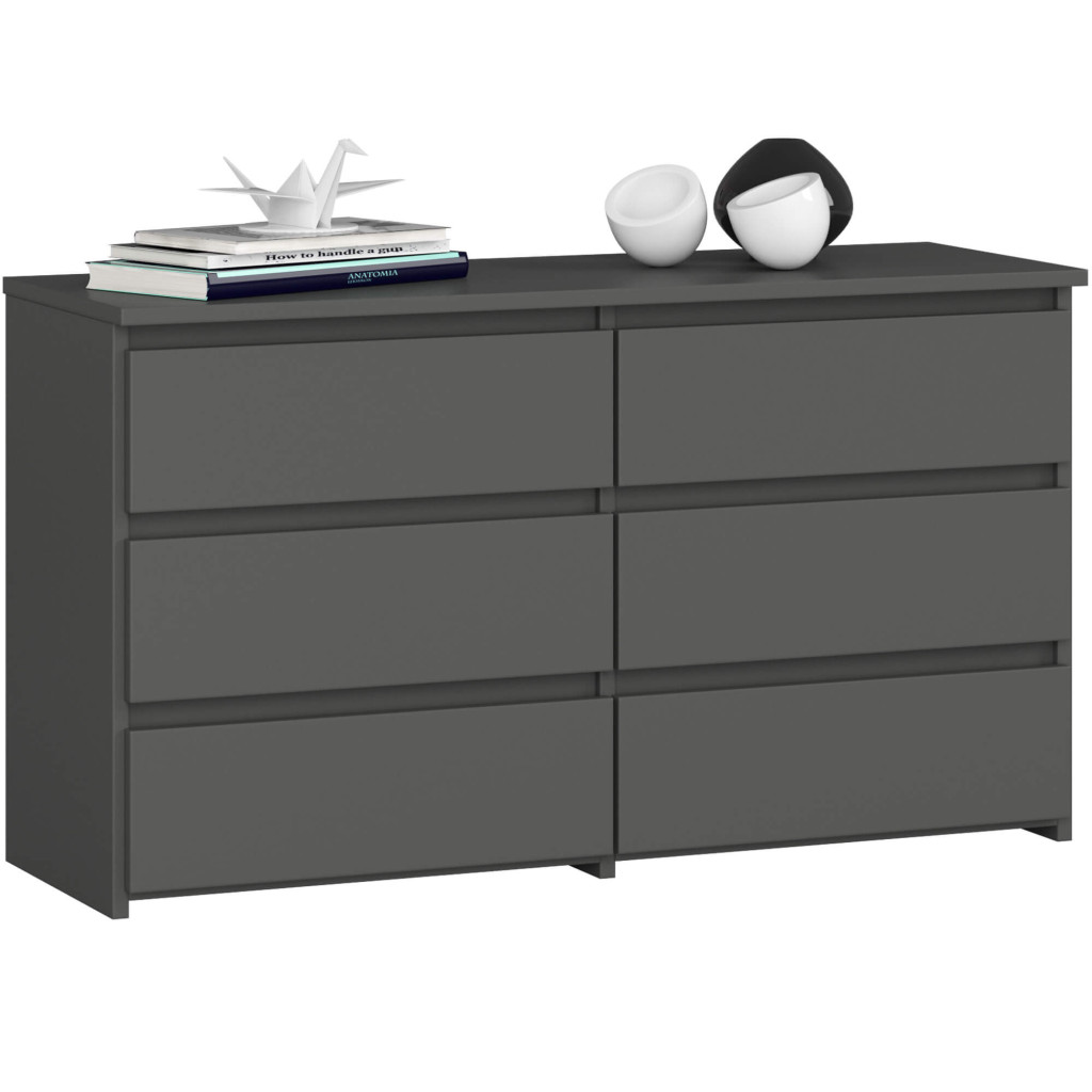 Komód 6 fiókkal, laminált forgácslap, 100x35x57 cm, szürke