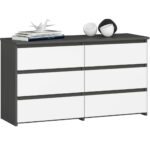 Komód 6 fiókkal, laminált forgácslap, 100x35x57 cm, szürke és fehér
