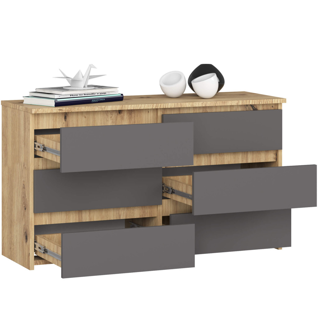Comoda cu 6 sertare, PAL laminat, 100x35x57 cm, stejar artisan si gri - Image 3