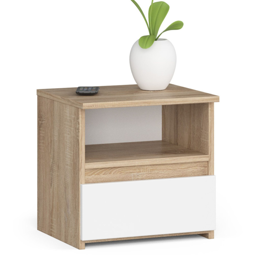 1 részes éjjeliszekrény, laminált forgácslap 16 mm, 40x35x40 cm, tölgy sonoma és fehér