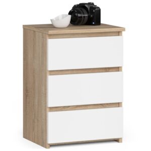 Éjjeliszekrény 3 zárral, PAL laminált 16 mm, 40x35x57 cm, tölgy sonoma és fehér