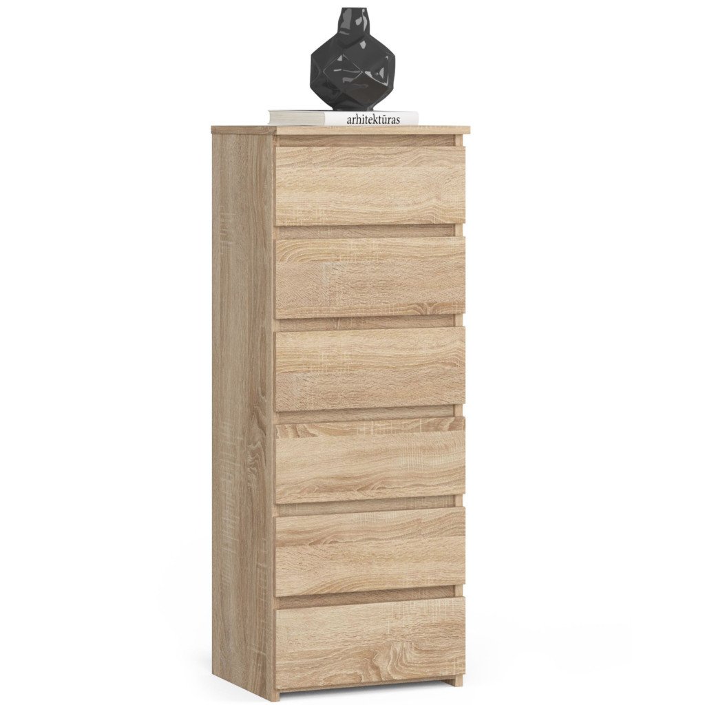 6 fiókos komód, 16 mm laminált forgácslap, 40x35x109 cm, sonoma tölgy