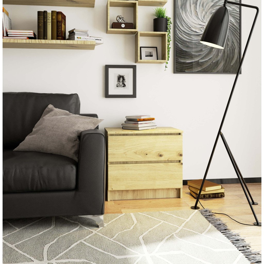 Éjjeliszekrény 2 db PAL laminált, 16 mm-es, 60x40x55 cm-es, kézműves tölgyfa záródással - Image 4