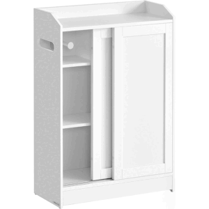 VASAGLE keskeny fürdőszobai szekrény WC-papír tartóval és WC-kefe rekesszel, tolóajtókkal, állítható polcokkal, 20x60x80 cm, fehér