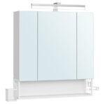 VASAGLE Falra szerelhető fürdőszobai szekrény tükörrel és LED világítással, beépített konnektorokkal és USB csatlakozókkal, 70x16x75 cm, fehér