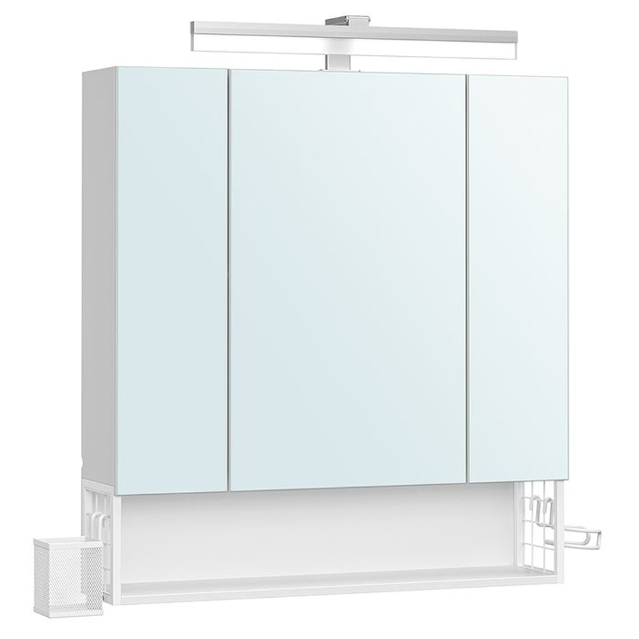 VASAGLE Falra szerelhető fürdőszobai szekrény tükörrel és LED világítással, beépített konnektorokkal és USB csatlakozókkal, 70x16x75 cm, fehér