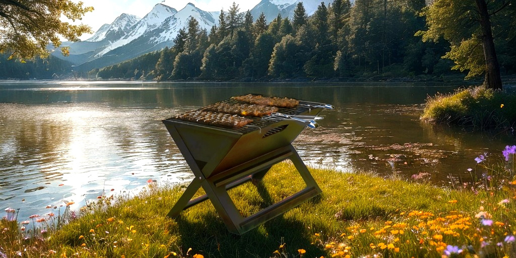 Hordozható, összecsukható grill kertbe és kempingezéshez, fém kivitel, 56x56x40 cm, fekete - Image 3