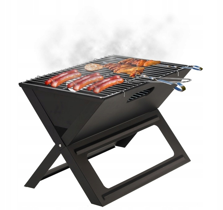 Hordozható, összecsukható grill kertbe és kempingezéshez, fém kivitel, 56x56x40 cm, fekete - Image 6