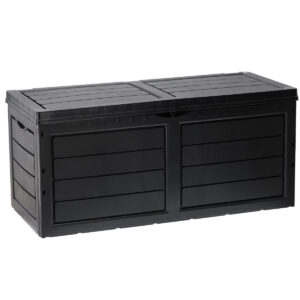 320 literes kerti tárolóláda párnák és kiegészítők tárolására, 119 × 52 × 53 cm, fekete