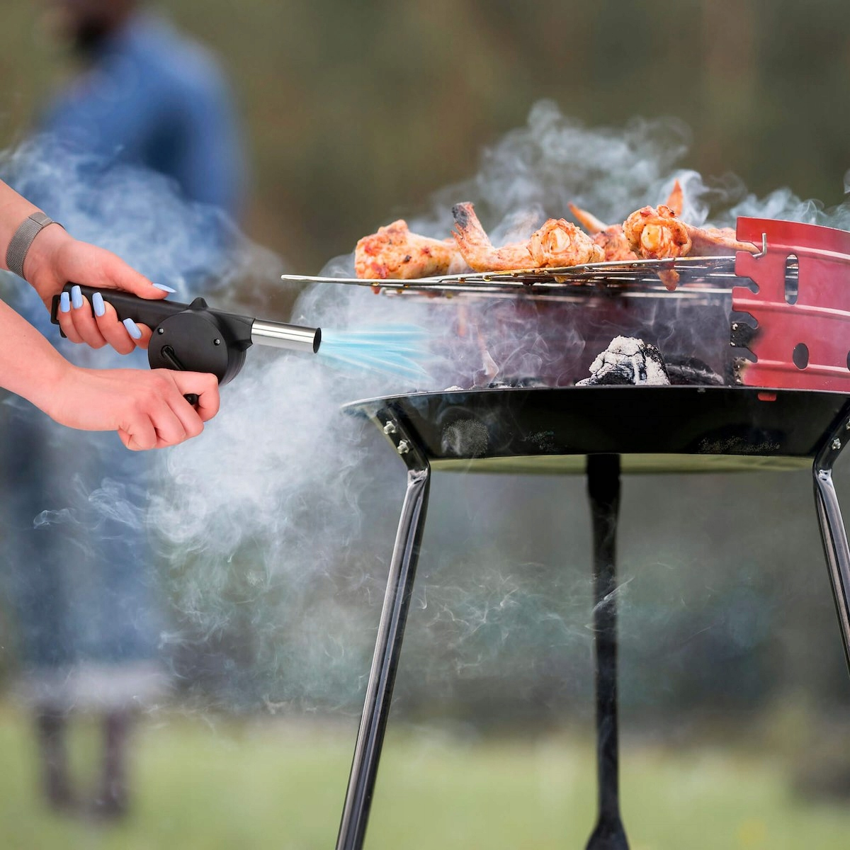 Kézi levegőfúvó grill, tűz vagy kandalló begyújtásához, tekerőkarral, 25 cm, fekete - Image 10