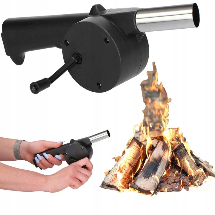 Kézi levegőfúvó grill, tűz vagy kandalló begyújtásához, tekerőkarral, 25 cm, fekete - Image 4