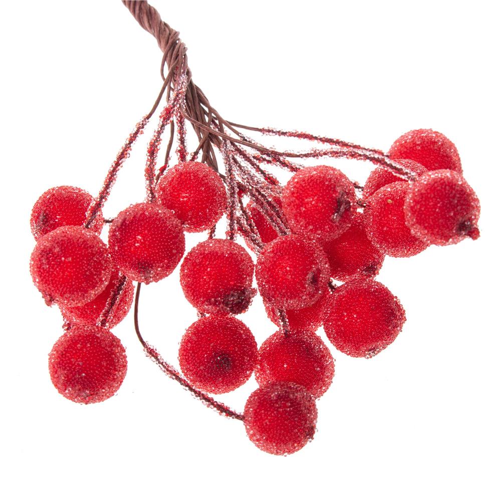 Műanyag dekoratív ágak piros mű áfonyával, fagyott hatás, 15 cm, 200 bogyó, piros - Image 2