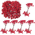Műanyag dekoratív ágak piros mű áfonyával, fagyott hatás, 15 cm, 200 bogyó, piros