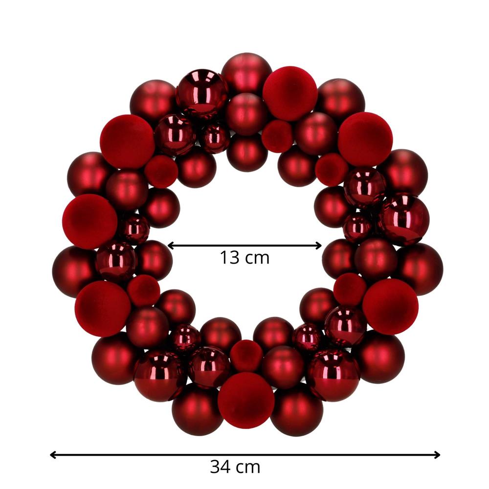 Dekoratív koszorú gömbökkel, 55 darab, műanyag, 2.5–4.5 cm, piros - Image 9