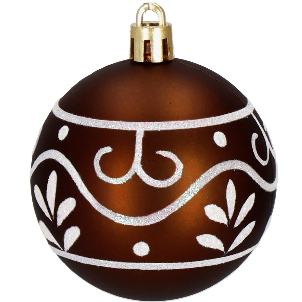 Karácsonyfa dísz szett gömbökkel és csúcsdísszel, 101 darab, műanyag, 3–7 cm, barna és rose gold - Image 17