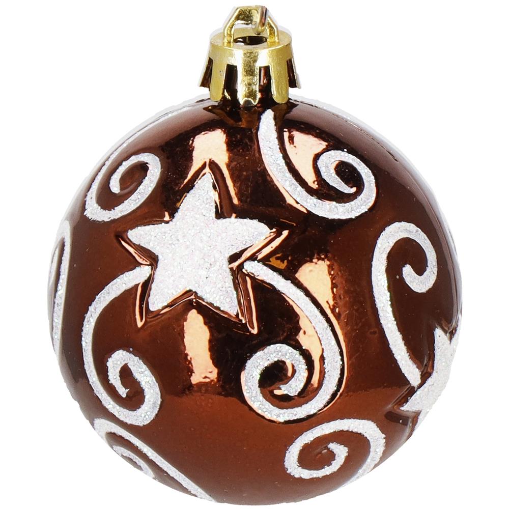 Karácsonyfa dísz szett gömbökkel és csúcsdísszel, 101 darab, műanyag, 3–7 cm, barna és rose gold - Image 20