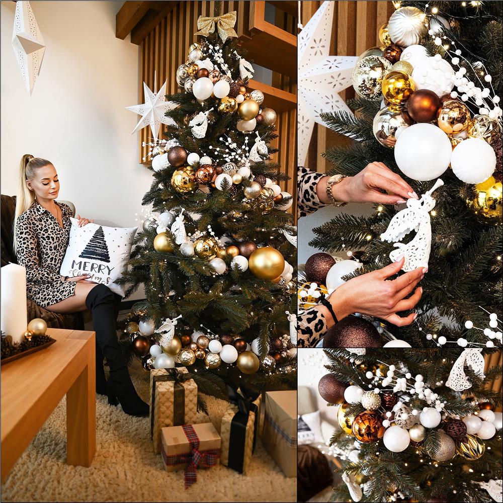Karácsonyfa dísz szett gömbökkel és csúcsdísszel, 101 darab, műanyag, 3–7 cm, barna és rose gold - Image 5