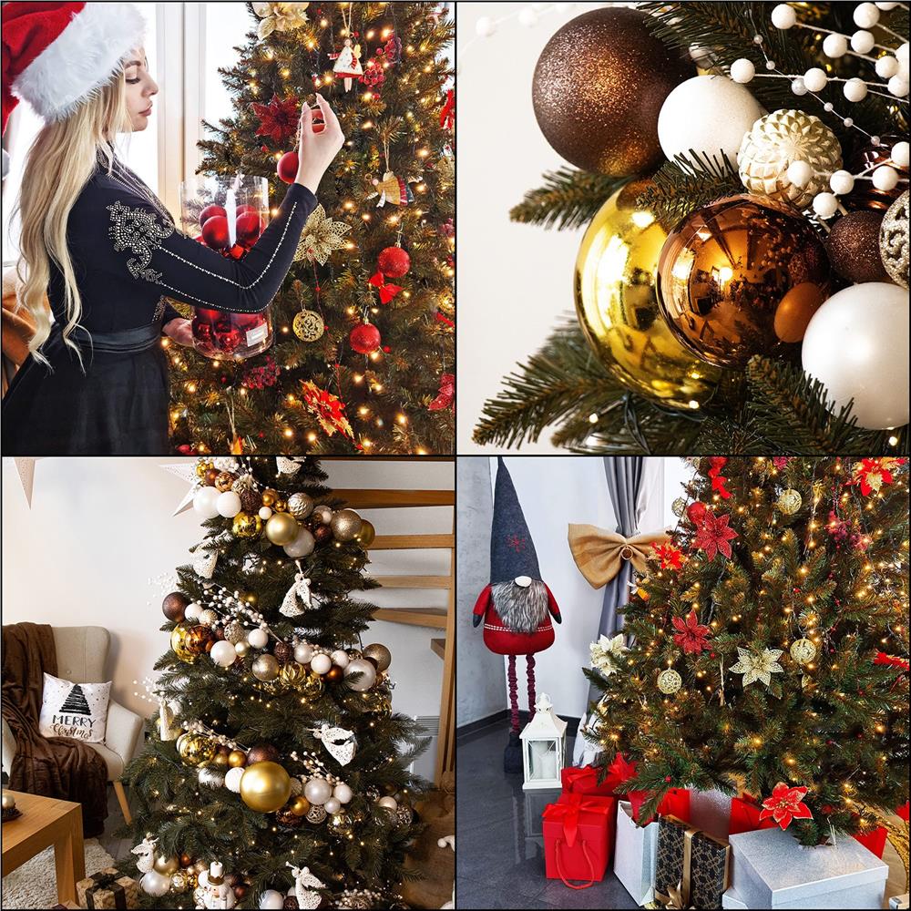 Karácsonyfa dísz szett gömbökkel és csúcsdísszel, 101 darab, műanyag, 3–7 cm, barna és rose gold - Image 9