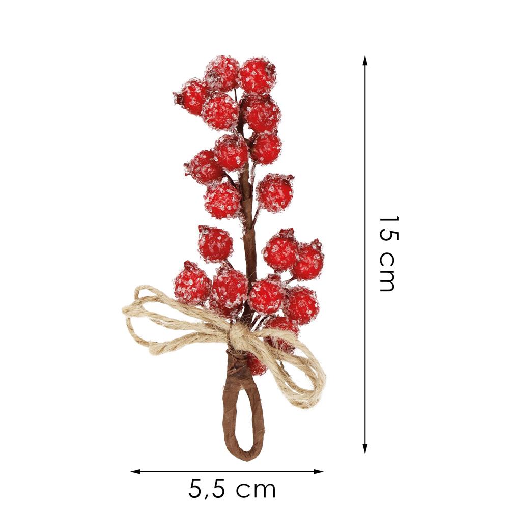 Dekoratív ág mű vörösáfonya bogyókkal és juta zsinórral, 15x5,5 cm, piros - Image 8