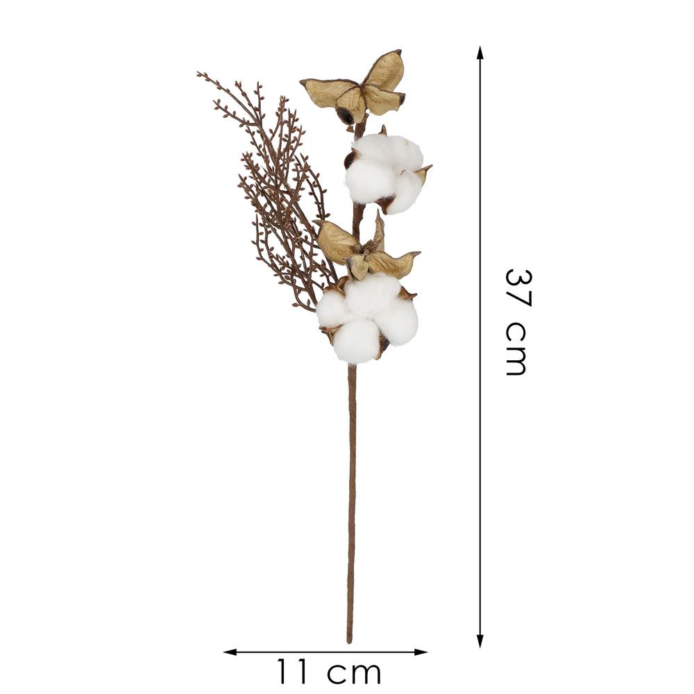 Karácsonyi dekoratív ág pamuttal és szárított növényekkel, 37 cm, fehér/barna - Image 10