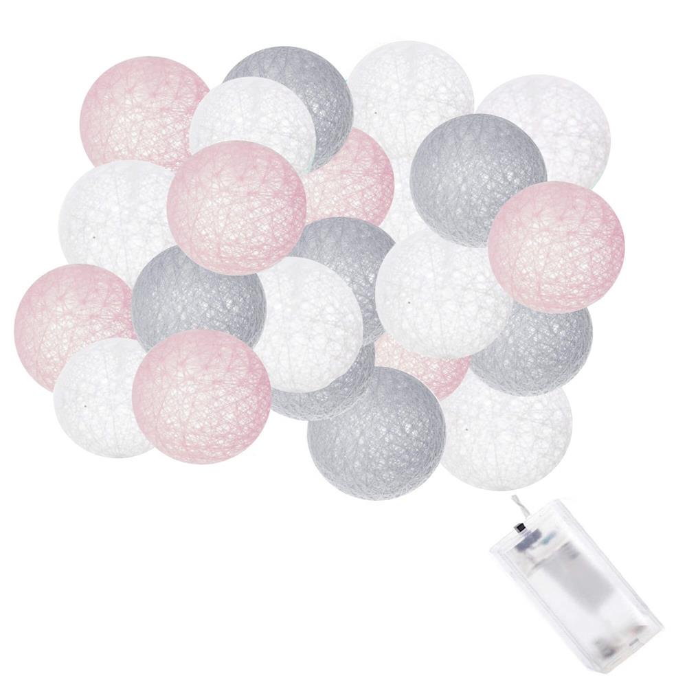 20 LED-es dekorációs fényfüzér, meleg fehér fény, 4,1 m, rózsaszín/fehér/szürke gömbök - Image 2