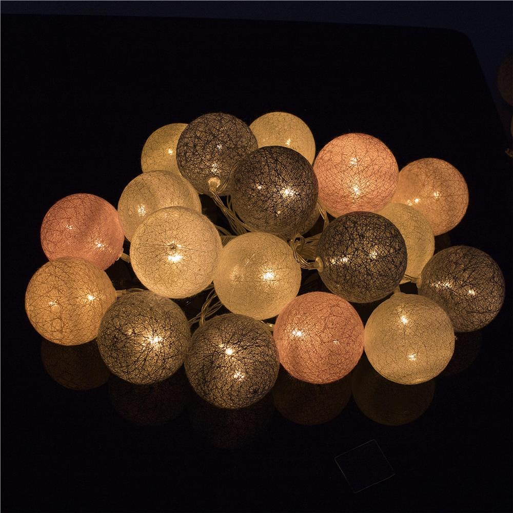 20 LED-es dekorációs fényfüzér, meleg fehér fény, 4,1 m, rózsaszín/fehér/szürke gömbök - Image 4