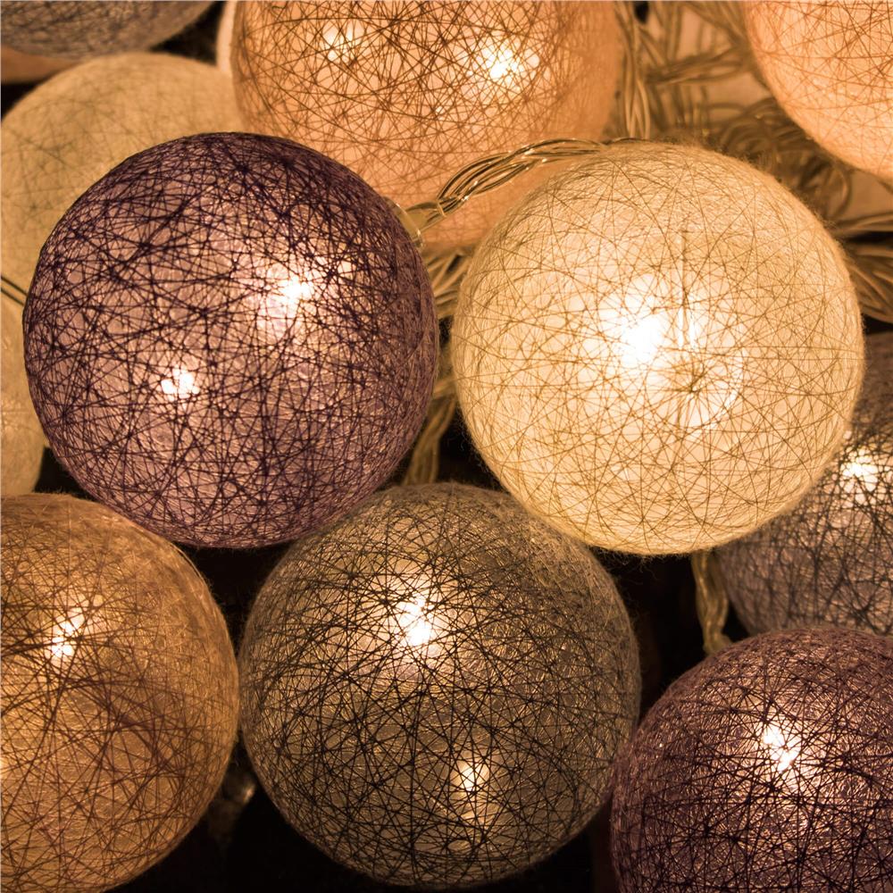 20 LED-es dekorációs fényfüzér, meleg fehér fény, 4,1 m, rózsaszín/fehér/szürke gömbök - Image 5