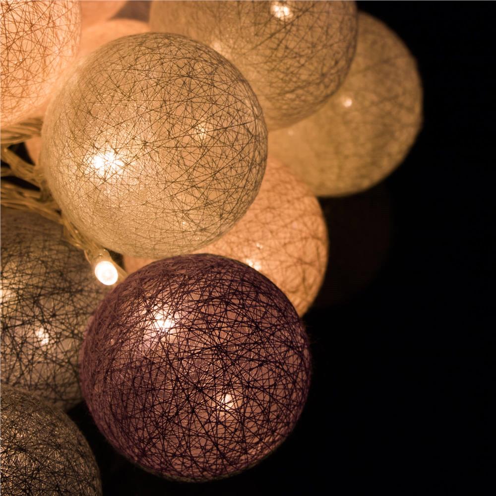 20 LED-es dekorációs fényfüzér, meleg fehér fény, 4,1 m, rózsaszín/fehér/szürke gömbök - Image 6