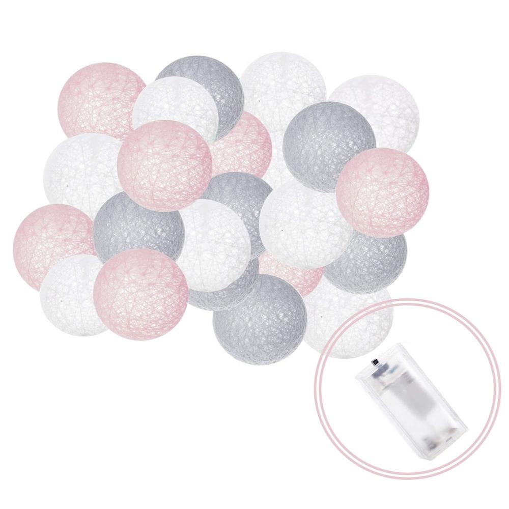20 LED-es dekorációs fényfüzér, meleg fehér fény, 4,1 m, rózsaszín/fehér/szürke gömbök - Image 7