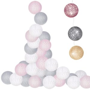 20 LED-es dekorációs fényfüzér, meleg fehér fény, 4,1 m, rózsaszín/fehér/szürke gömbök