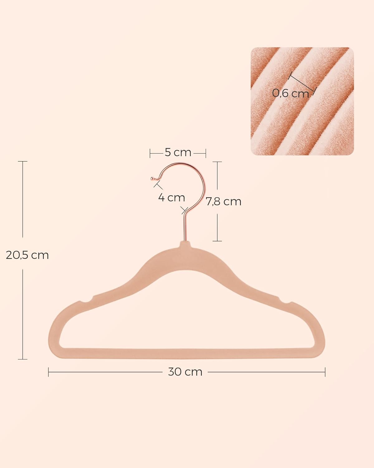 SONGMICS 50 darabos gyermek vállfa szett, bársony bevonatú, csúszásmentes, 360°-ban forgatható kampóval, 30 cm, rózsaszín - Image 2