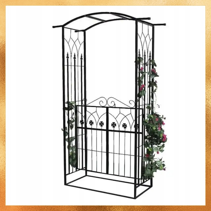 Fém kerti pergola kapuval, kúszónövény tartó, 106x50x217 cm, fekete - Image 3