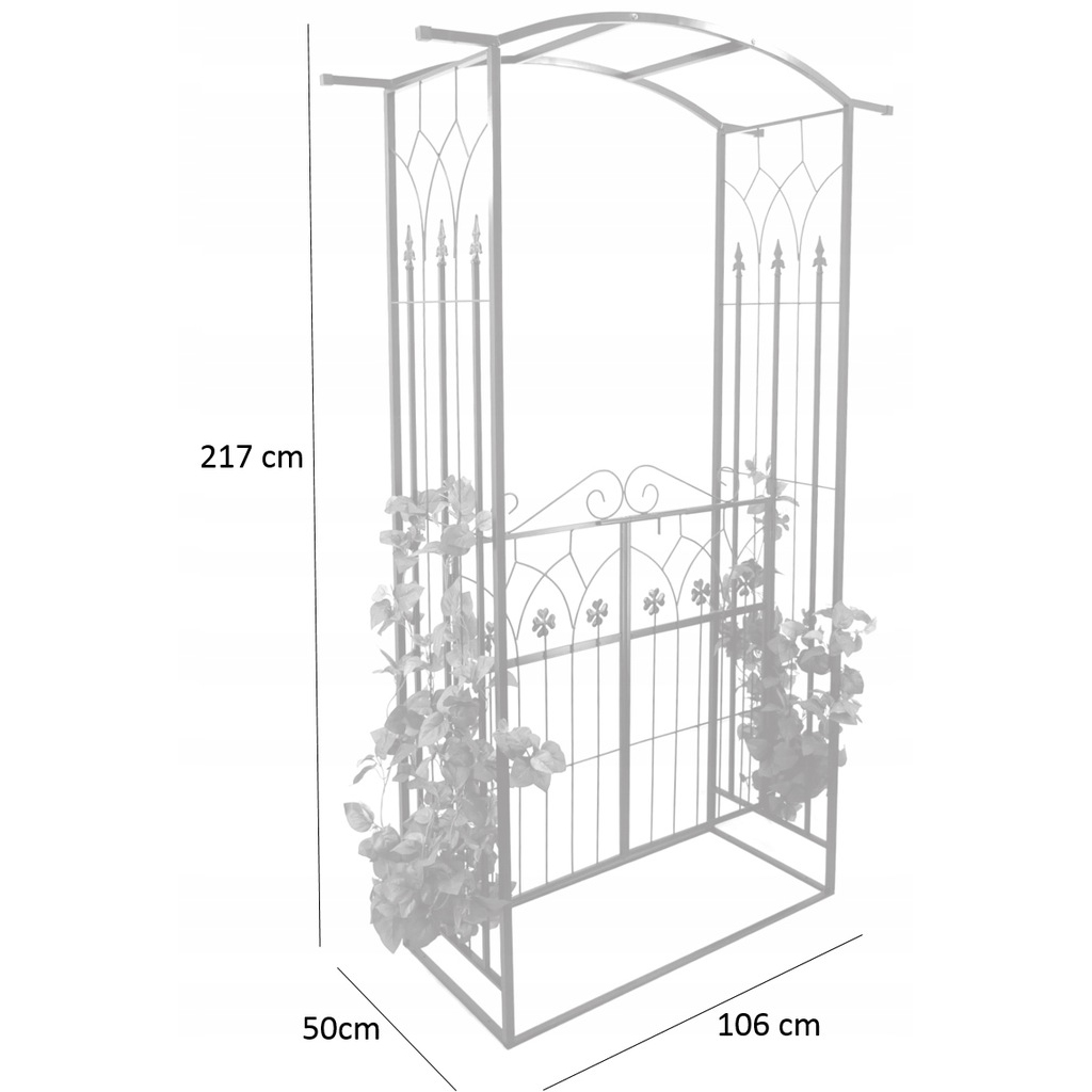 Fém kerti pergola kapuval, kúszónövény tartó, 106x50x217 cm, fekete - Image 13
