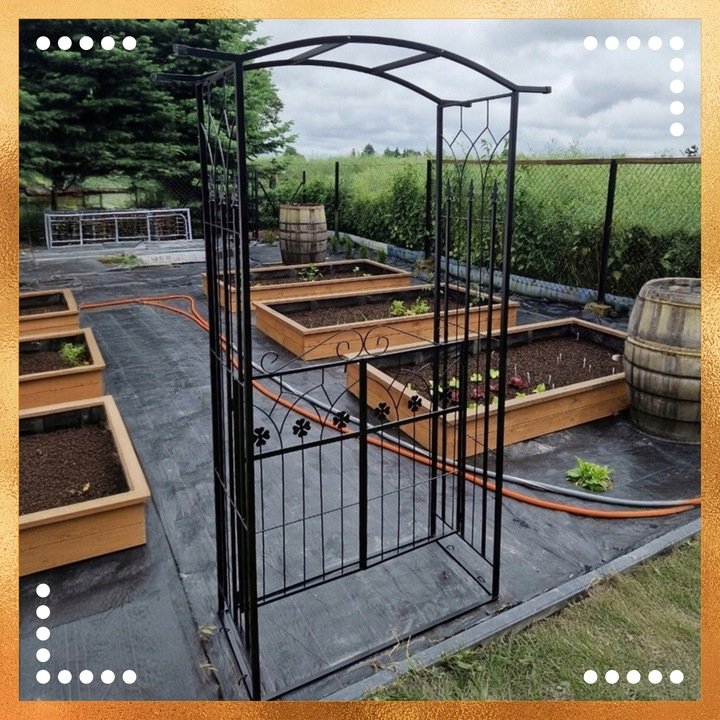 Fém kerti pergola kapuval, kúszónövény tartó, 106x50x217 cm, fekete - Image 5