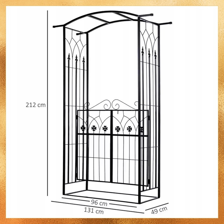 Fém kerti pergola kapuval, kúszónövény tartó, 106x50x217 cm, fekete - Image 6