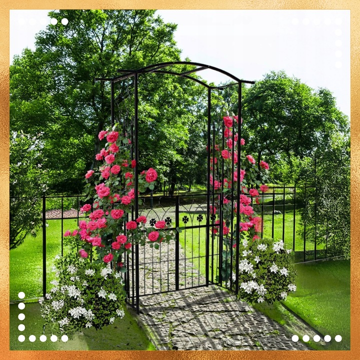 Fém kerti pergola kapuval, kúszónövény tartó, 106x50x217 cm, fekete - Image 7