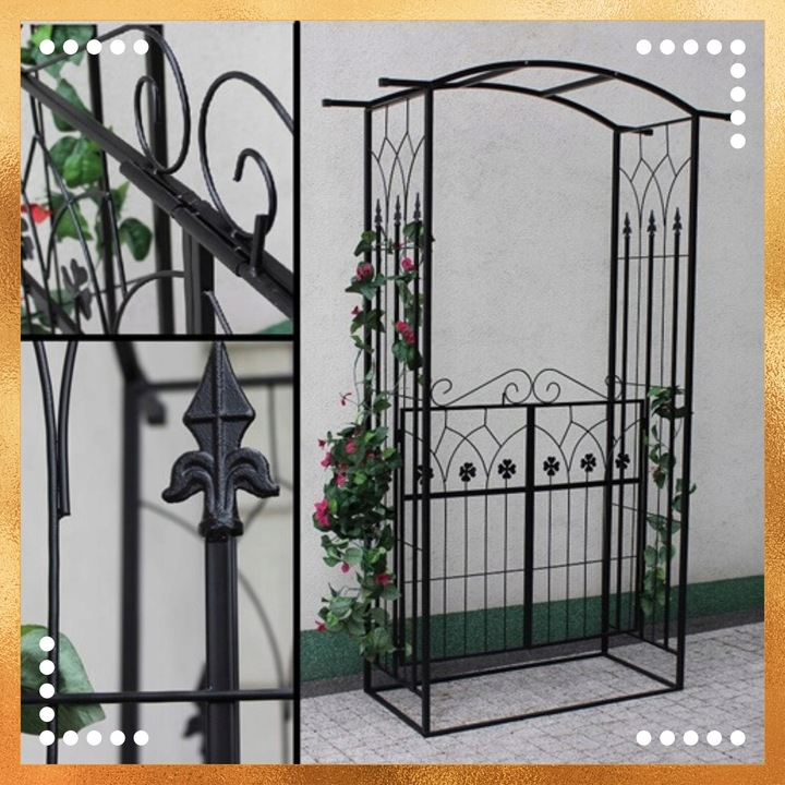 Fém kerti pergola kapuval, kúszónövény tartó, 106x50x217 cm, fekete - Image 8
