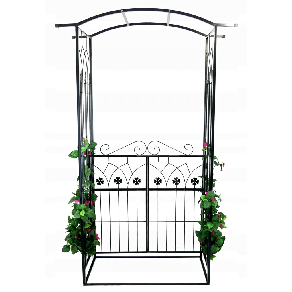 Fém kerti pergola kapuval, kúszónövény tartó, 106x50x217 cm, fekete - Image 2