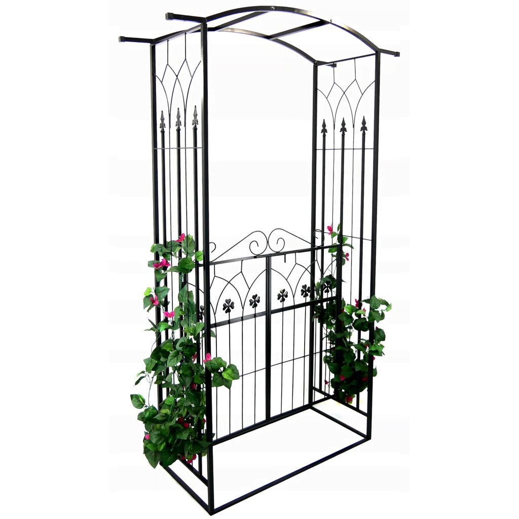 Fém kerti pergola kapuval, kúszónövény tartó, 106x50x217 cm, fekete - Image 9