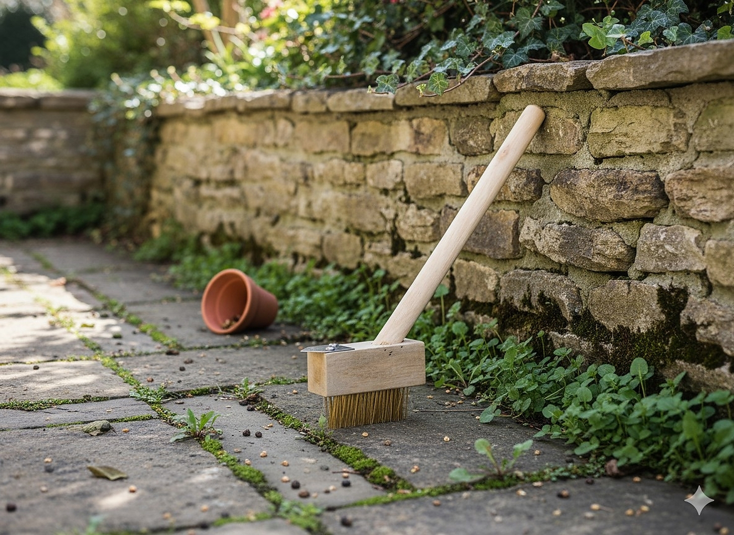 Gyomeltávolító kefe háromszög alakú acél kaparóval és fa nyéllel, 28 cm - Image 4