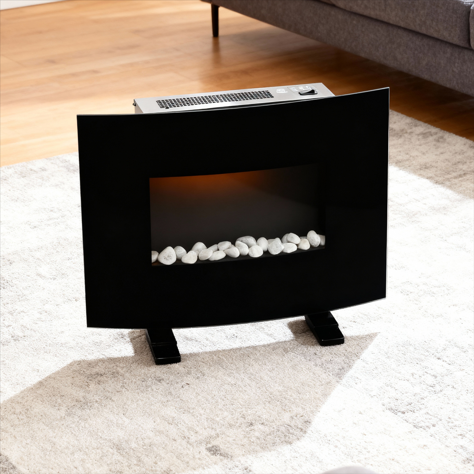 Elektromos kandalló, padlóra állítható vagy falra szerelhető, lánghatás, 2000W, 2 fokozat, távirányító, 61x14x48 cm, fekete - Image 2
