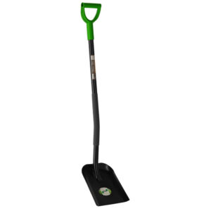 Homoklapát széles pengével és D-markolattal, porszórt acélból, 120 cm-es nyéllel, zöld és fekete