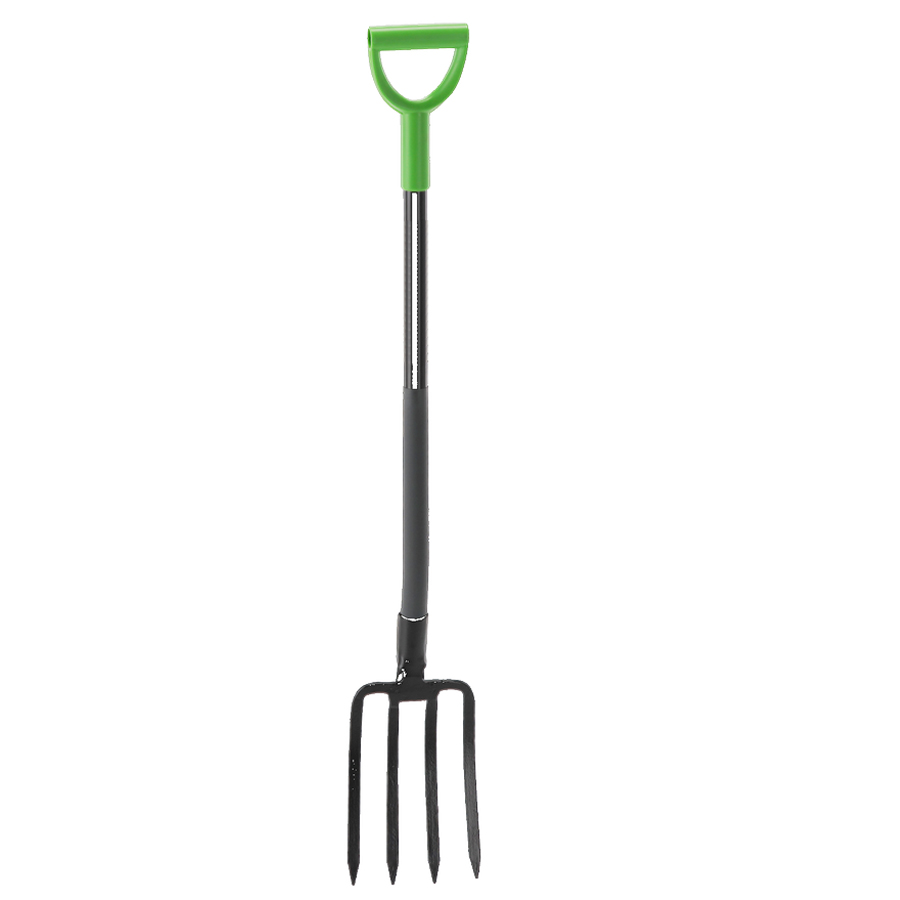 4 ágú kerti villa acél fogakkal és fém nyéllel, 120 cm, fekete.