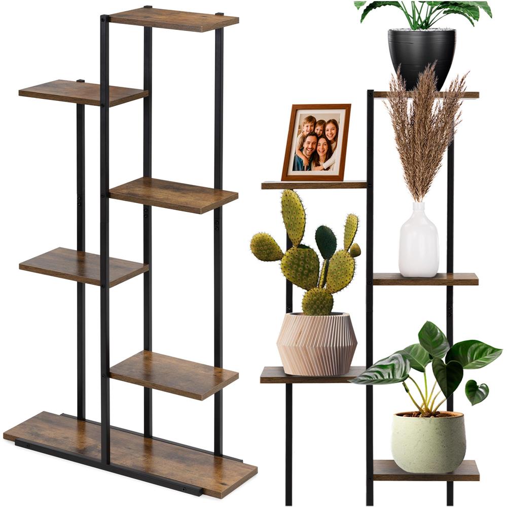 Fém és MDF polcos állvány 6 polccal, 60x20x113 cm, fekete és barna - Image 2
