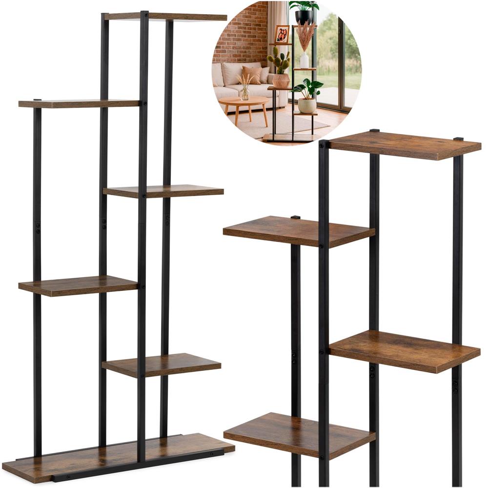 Fém és MDF polcos állvány 6 polccal, 60x20x113 cm, fekete és barna - Image 5