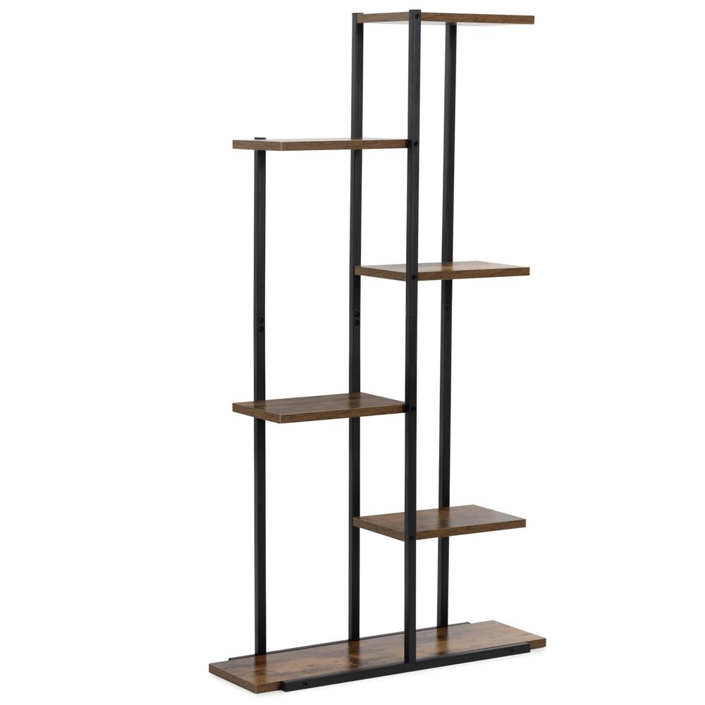 Fém és MDF polcos állvány 6 polccal, 60x20x113 cm, fekete és barna